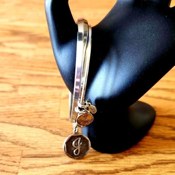 ALEX AND ANI Initial "J" Charm and Silver Bangle Bracelets (2) MINIMALIST - Picture 2 of 7